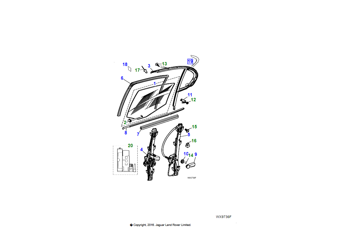 Jaguar Finizione vetro laterale posteriore C2S42275